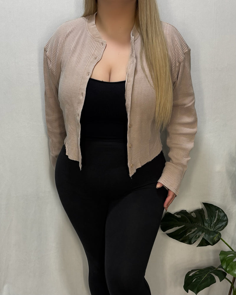 Mia Waffle Top (Light Taupe)