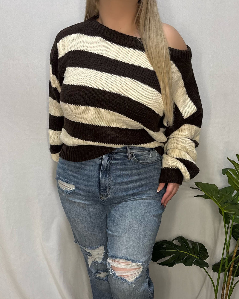 Joanna Off Shoulder Sweater (Brown/Ivory)
