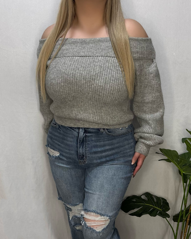 Julie Off Shoulder Sweater (Light Grey)