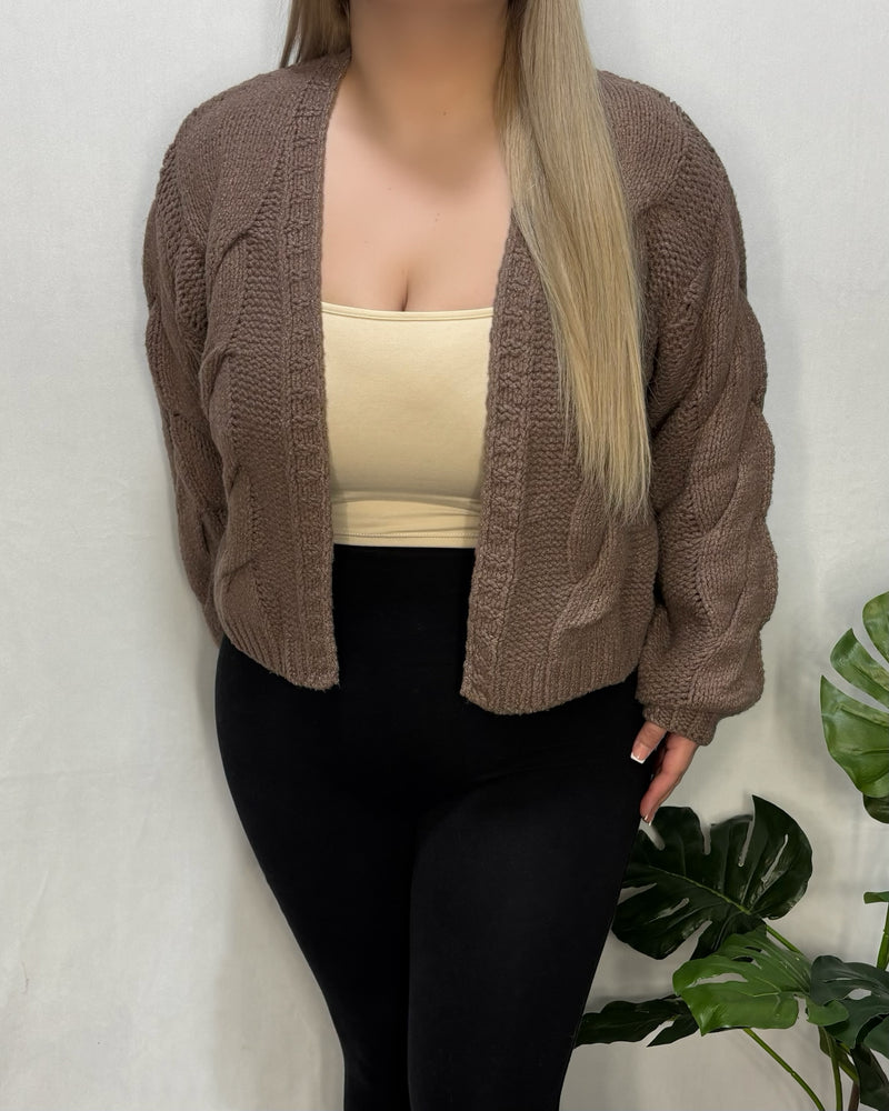 Briana Cable Knit Cardigan (Light Taupe)