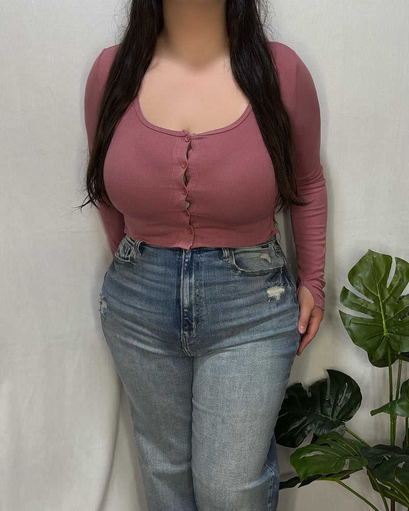 Heather Button Top (Soft Mulberry)
