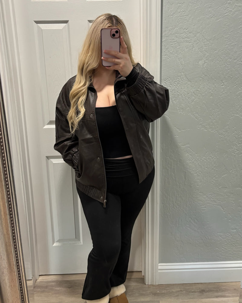 Jenny Oversized Leather Jacket (Brown)