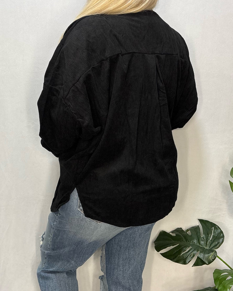 Alli Oversized Corduroy Shirt (Black)