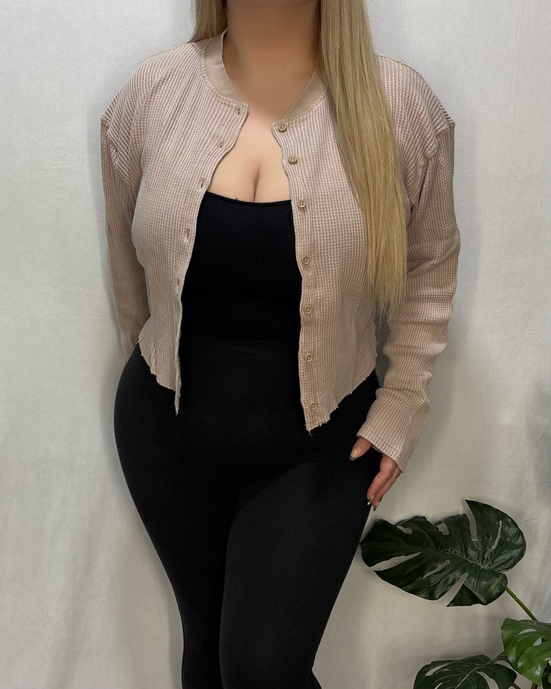 Mia Waffle Top (Light Taupe)