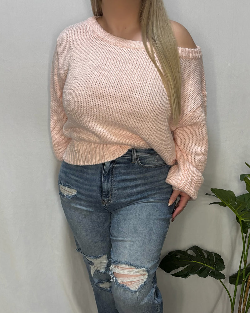 Alicia Off Shoulder Sweater (Pale Pink)