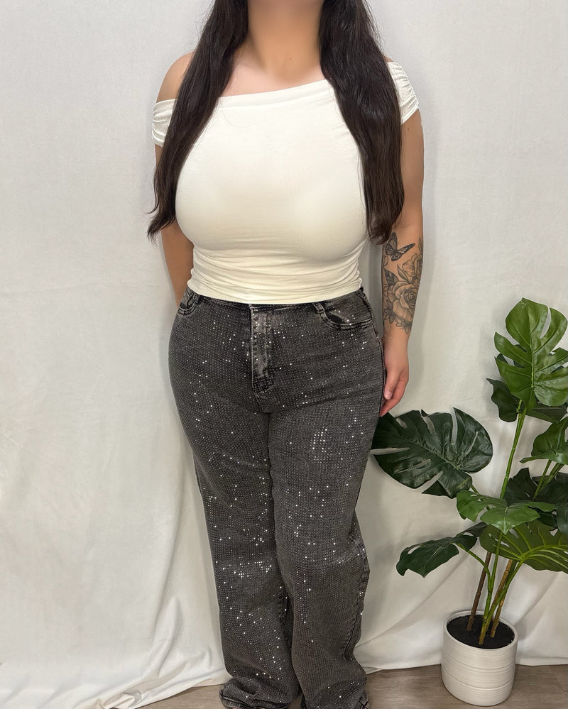 Daphne Rhinestone Jeans (Grey)