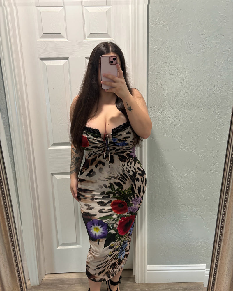 Wendy Midi Dress (Leopard Floral)
