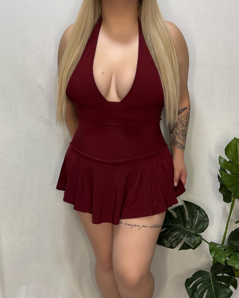 Miranda Romper Dress (Burgundy)