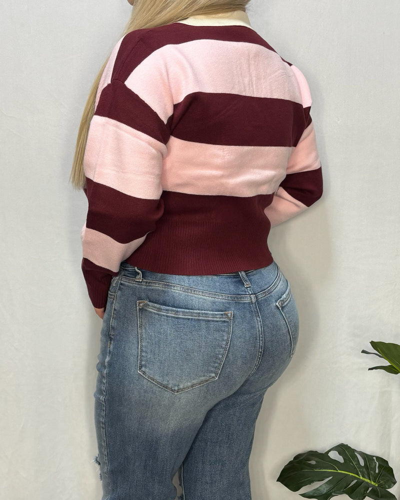 Destiny Collar Sweater (Burgundy/Pink)