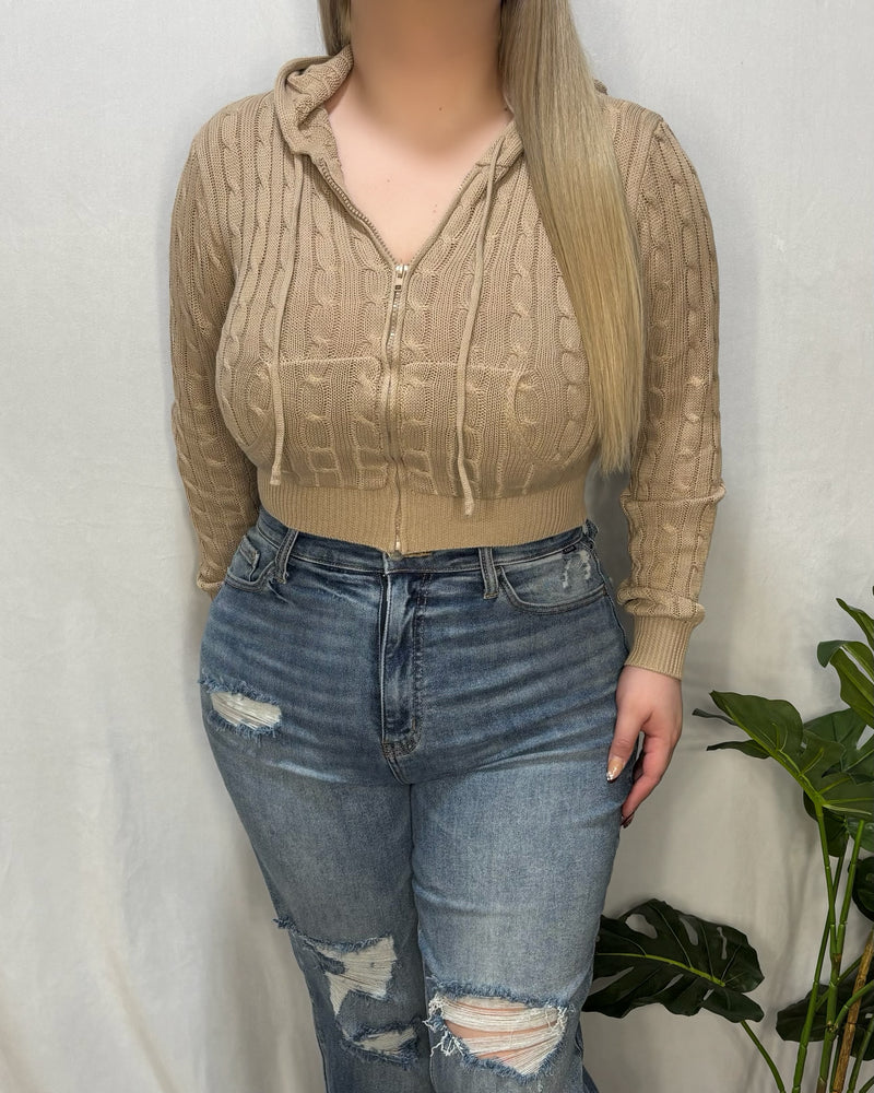 Gabby Cable Knit Sweater (Taupe)