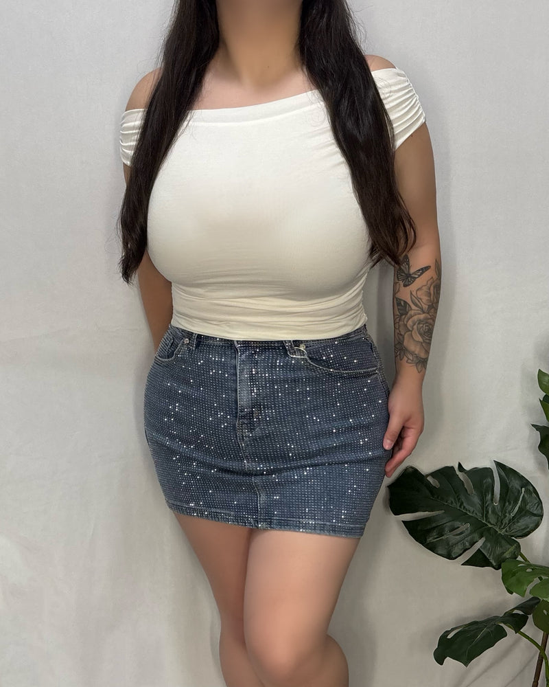 Callie Rhinestone Skirt (Denim Blue)