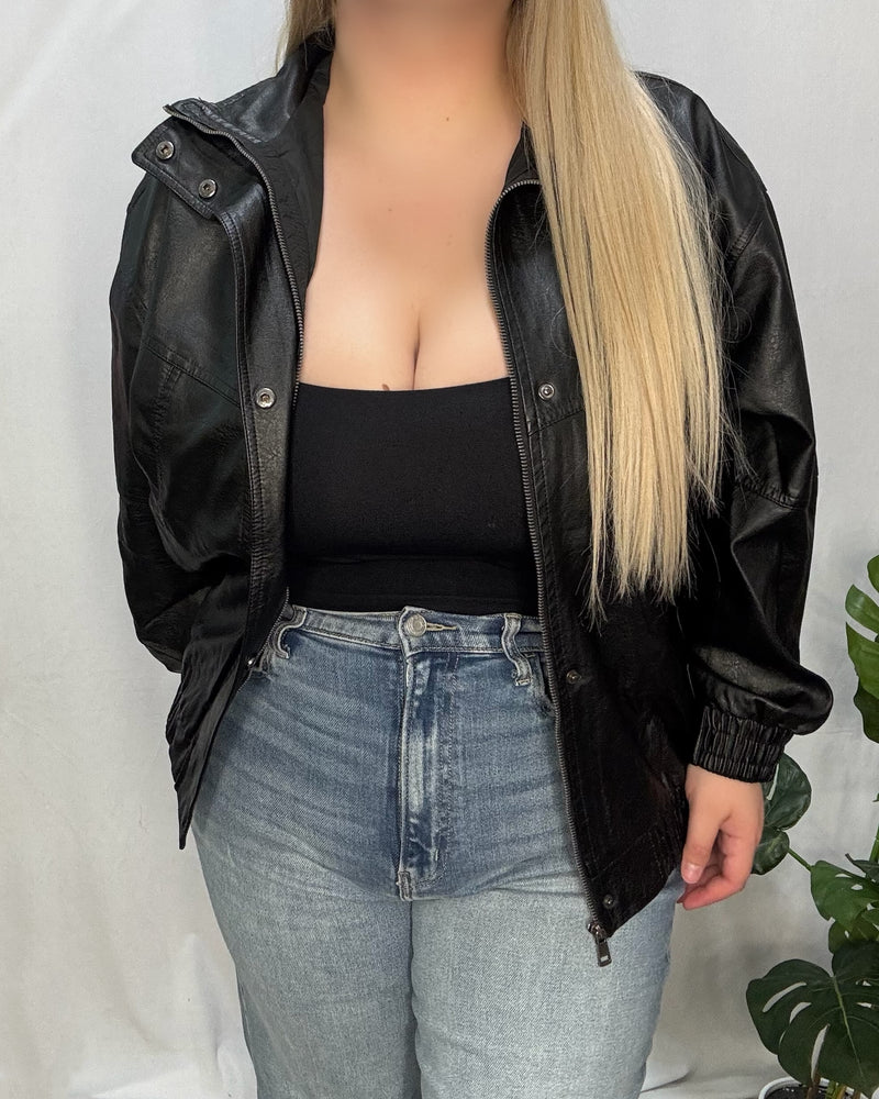 Jenny Oversized Leather Jacket (Black)