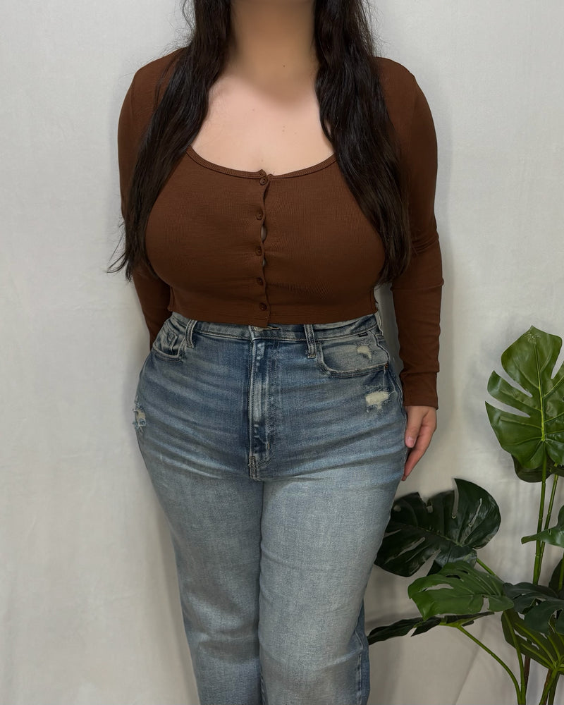 Heather Button Top (Espresso)