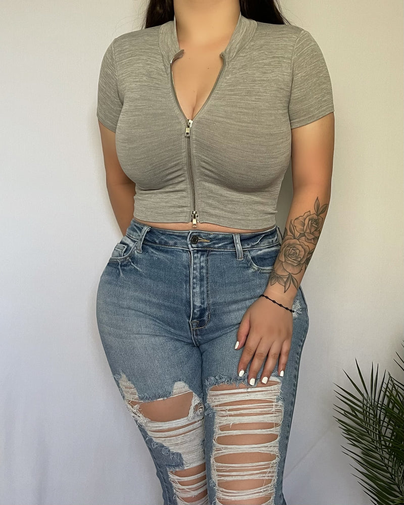 Olivia Zipper Top (H. Grey)