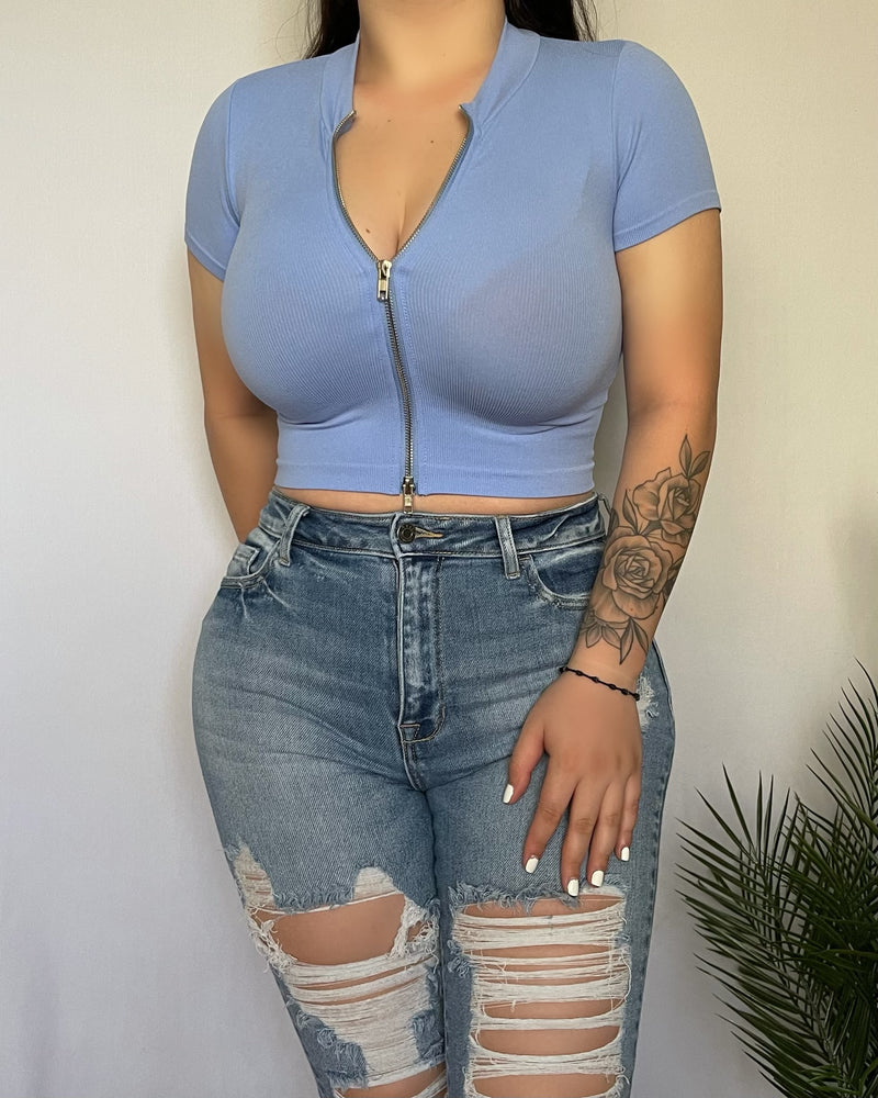 Olivia Zipper Top (Blue)