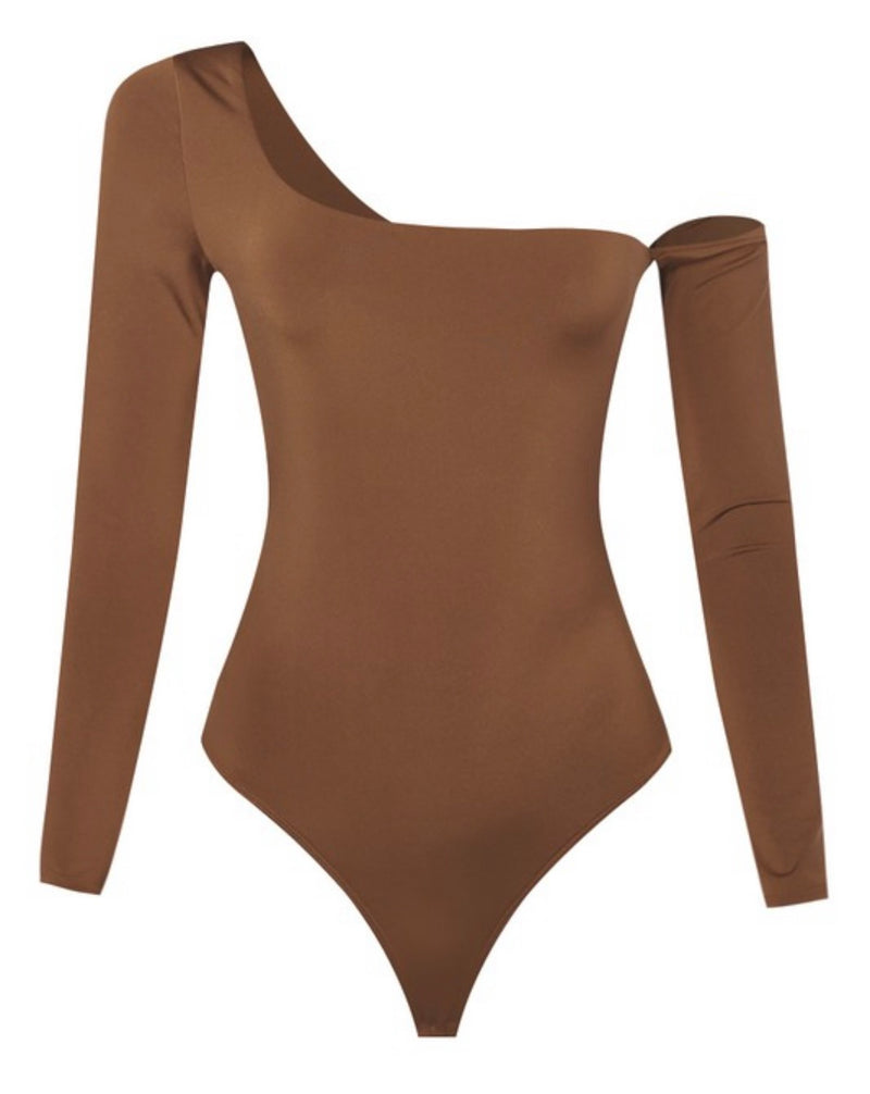 Rebecca One Shoulder Bodysuit (Cognac)