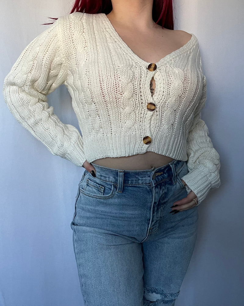Kalani Cropped Sweater (Off White)