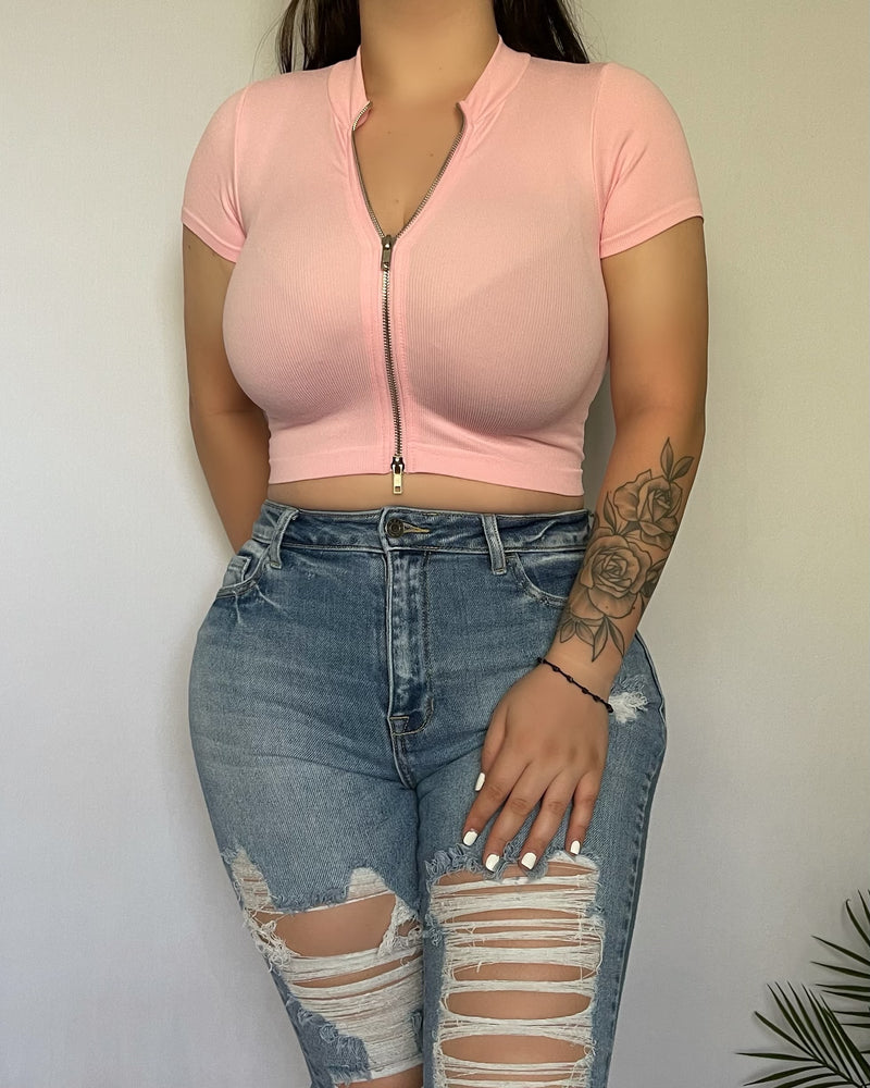 Olivia Zipper Top (Pink)